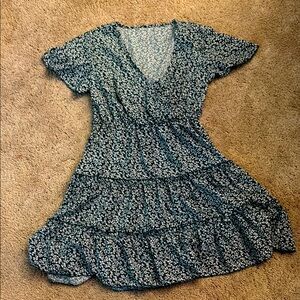 Floral V-Neck Dress - Black and White